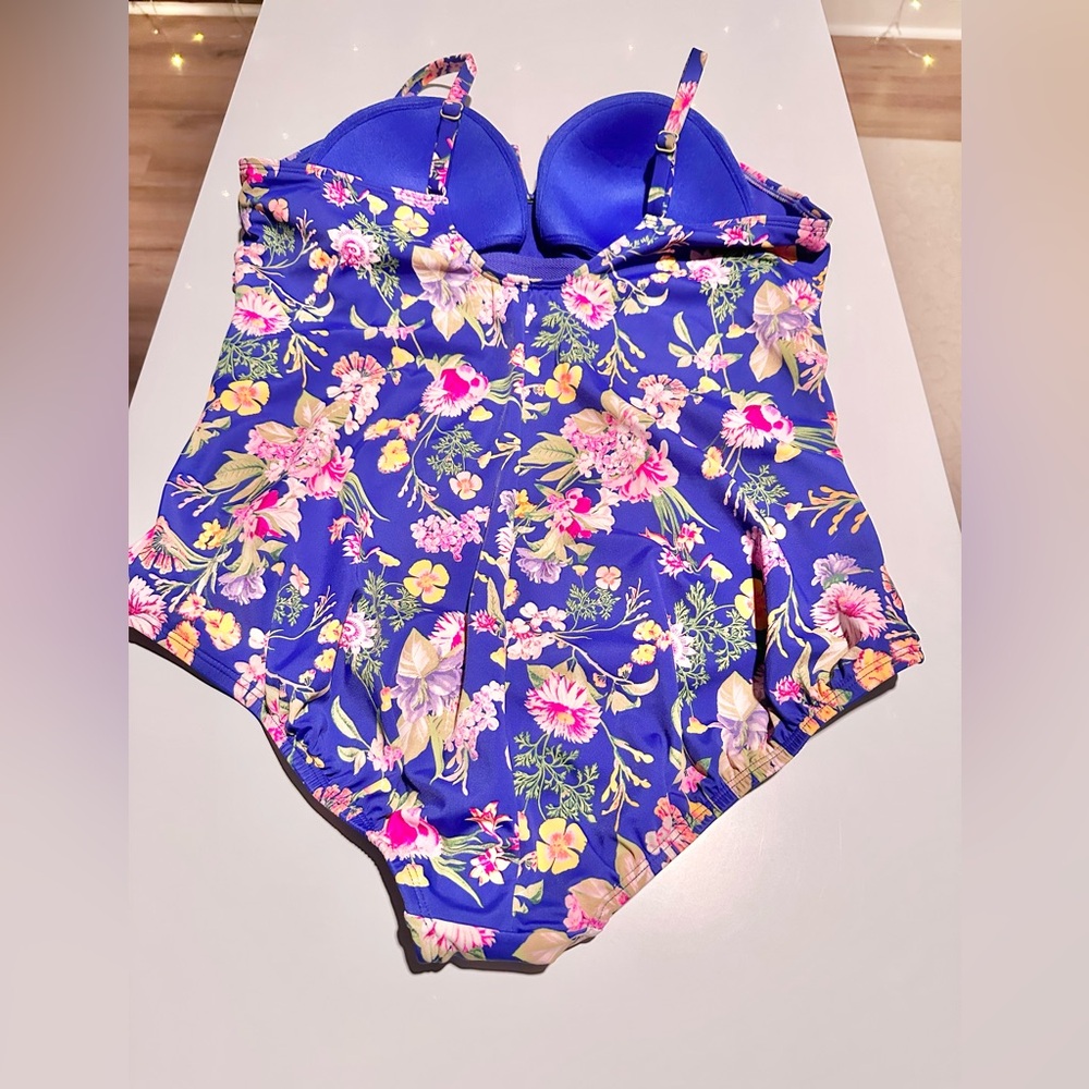 NWT Time and Tru Blue Tropical One Piece Swimsuit Plus Size 2X - Picture 6 of 7